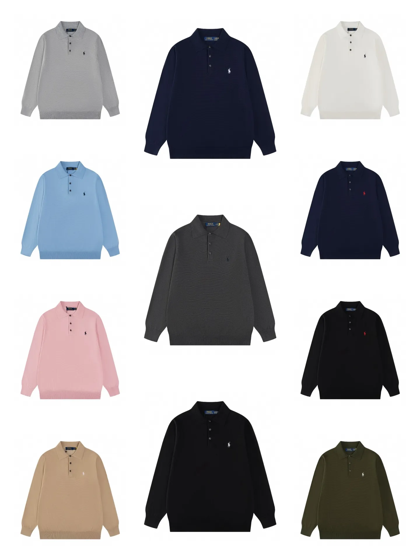 P206 Style number: R07 Ralph Lauren knitted pony embroidered lapel polo shirt three-button pullover open-chested long-sleeved sweater Official website synchronization Same style for men and women Size: S-XL Color: White Blue Gray Dark Gray Khaki Army Green Navy White Label Navy Blue Red Label Black Red Label Black White Label Pink Size: S M L XL Bust: 106/110/114/118 Length: 67/69/71/73 Shoulder width: 41/42/44/45